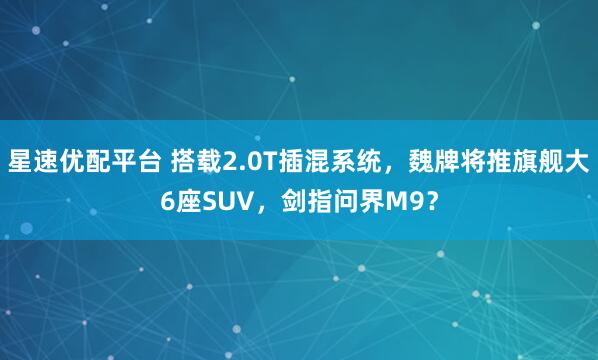 星速优配平台 搭载2.0T插混系统，魏牌将推旗舰大6座SUV，剑指问界M9？